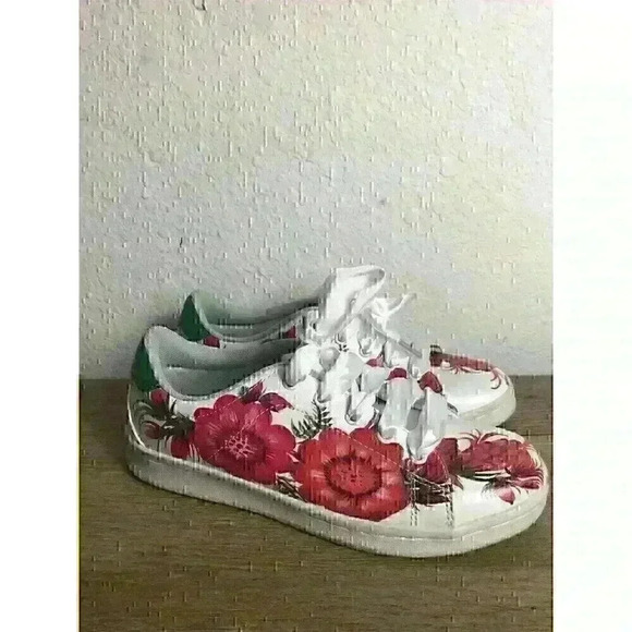 Dream Seek Women Size 6 White Floral Sneakers Lace Up - Picture 4 of 8